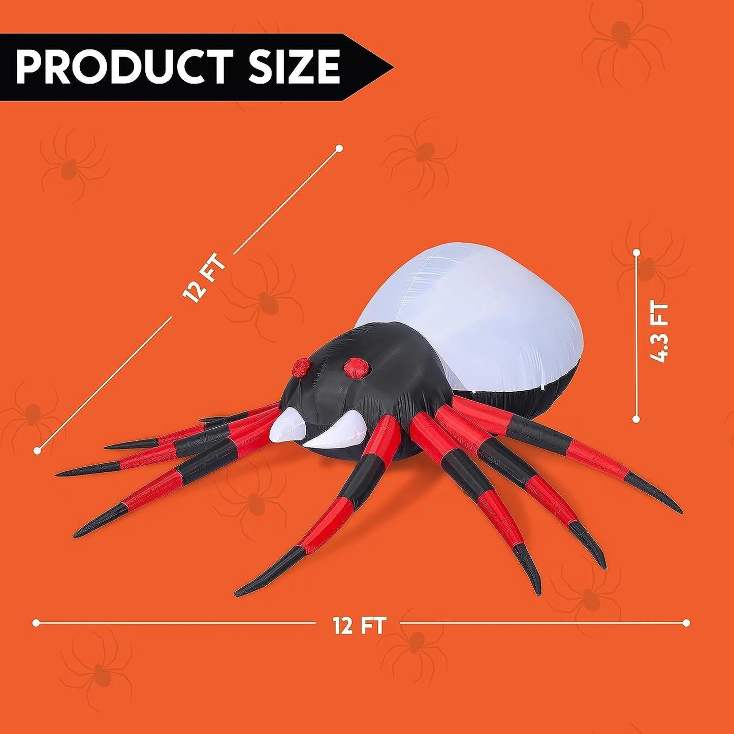 Joiedomi 12ft Long LEDs Halloween Inflatable Spider