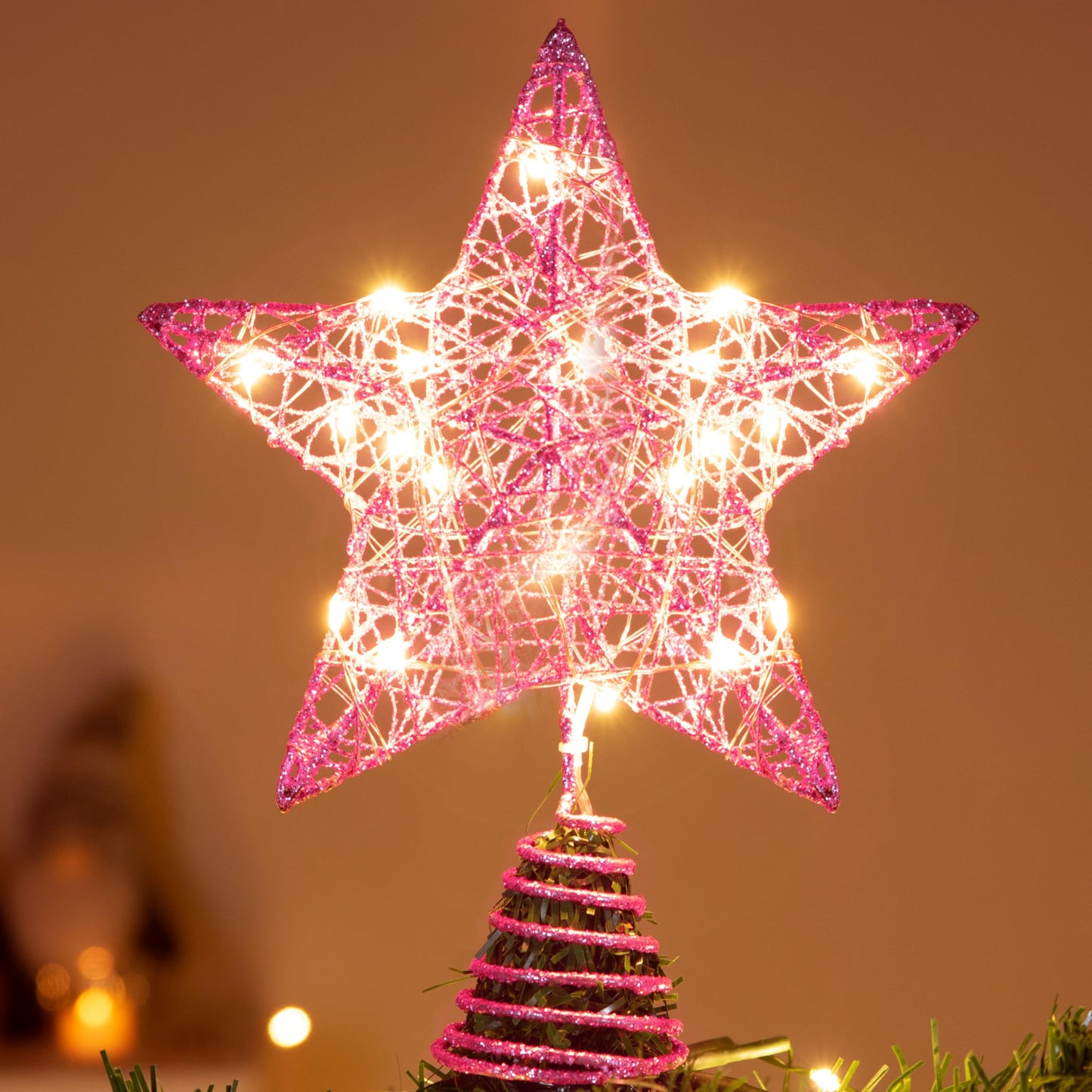 8 inch Christmas Glitter Pink Star Tree Toppers