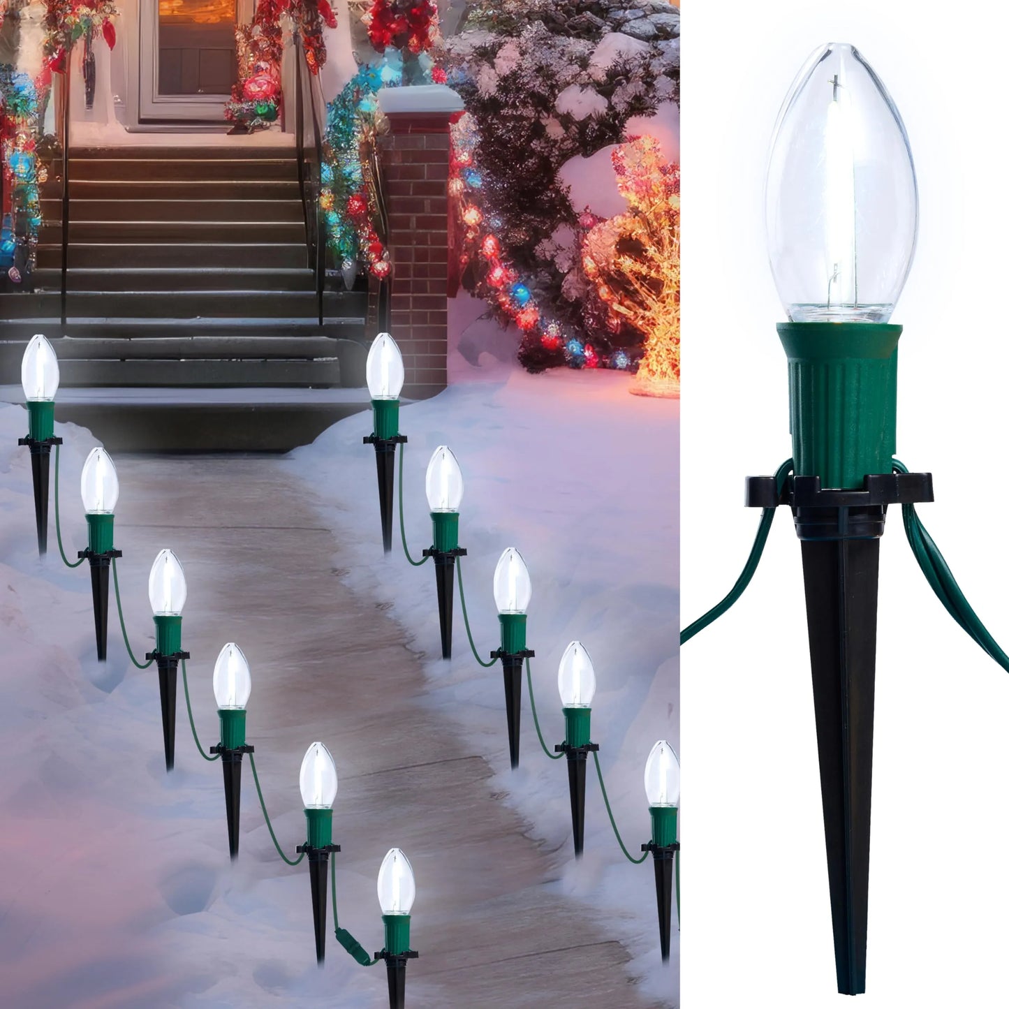 30.75FT C9 Christmas Pathway Lights, 24 LED Bulbs Stake Lights