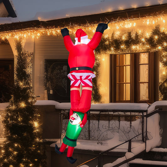 8ft Santa Descending with Elf Christmas Inflatable Delight