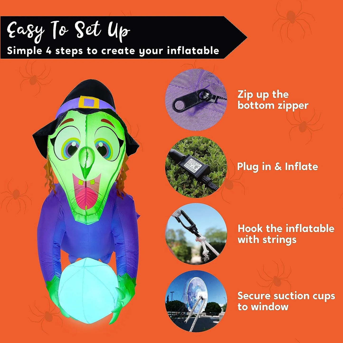 4.5ft Witch Inflatable Window Breaker with Color Changing Magic ball