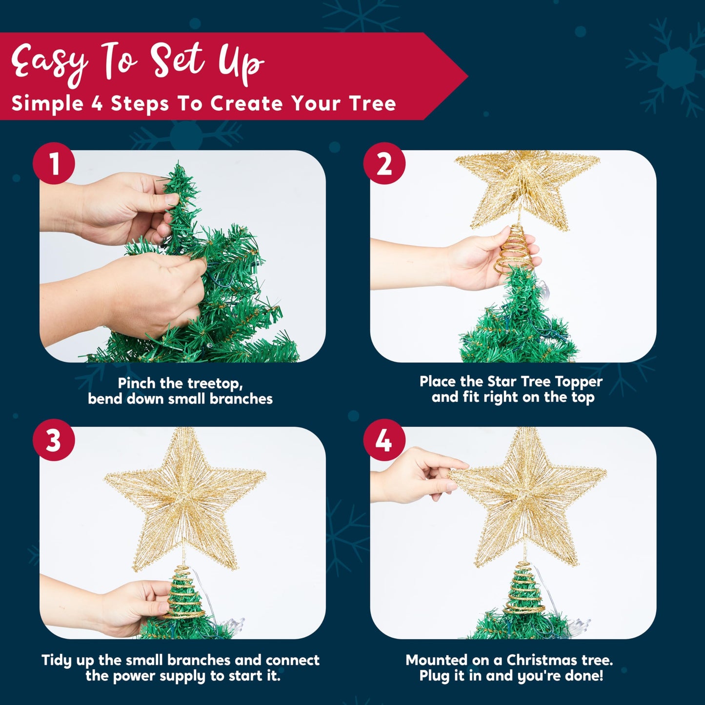 9.5" Golden Christmas Star Tree Topper Radial Design