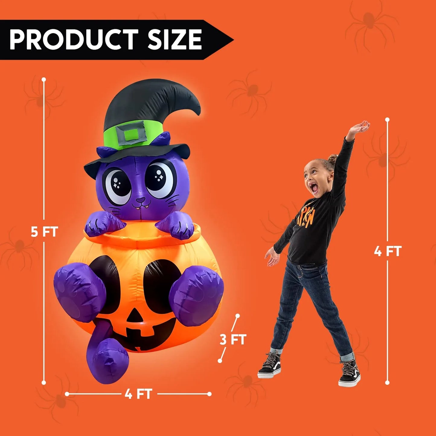 5ft Cute Halloween Witch Cat in Pumpkin