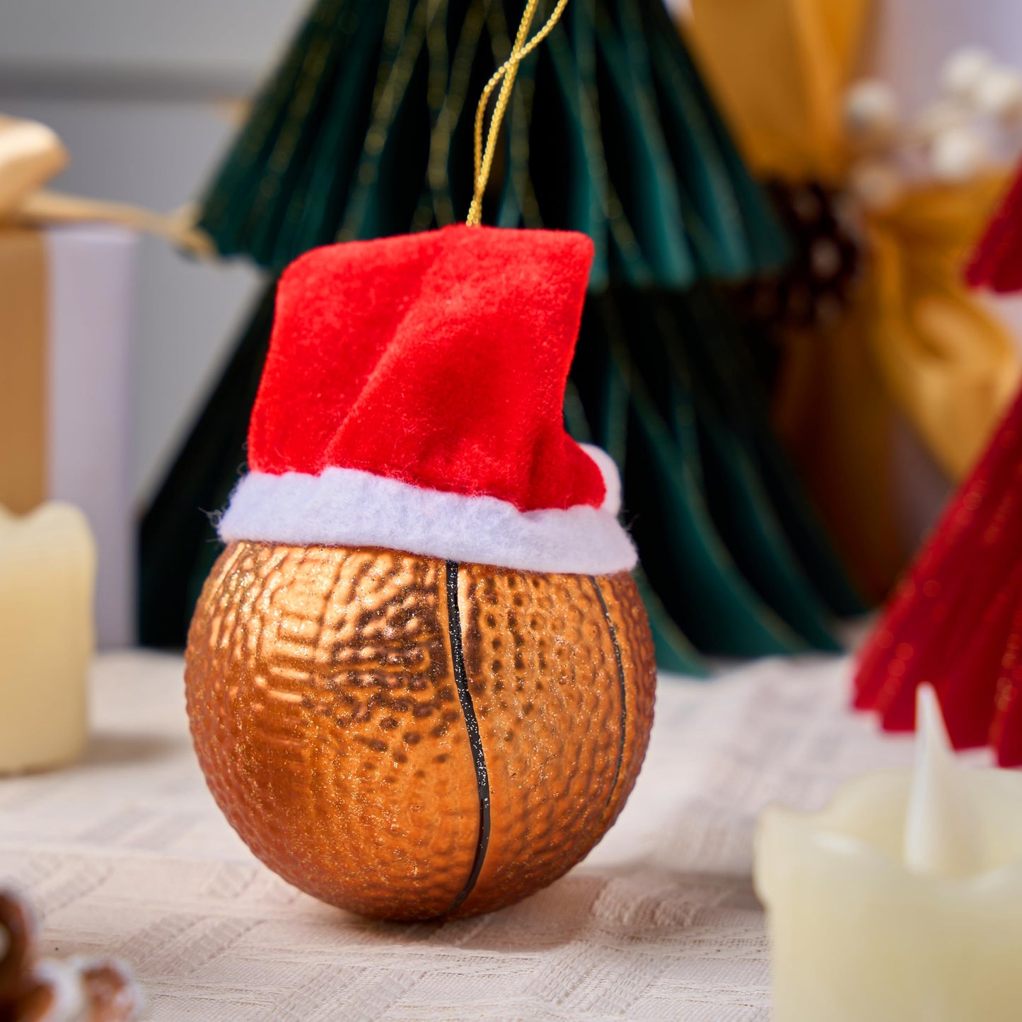 Mini Blown Christmas Basketball Glass Ornament