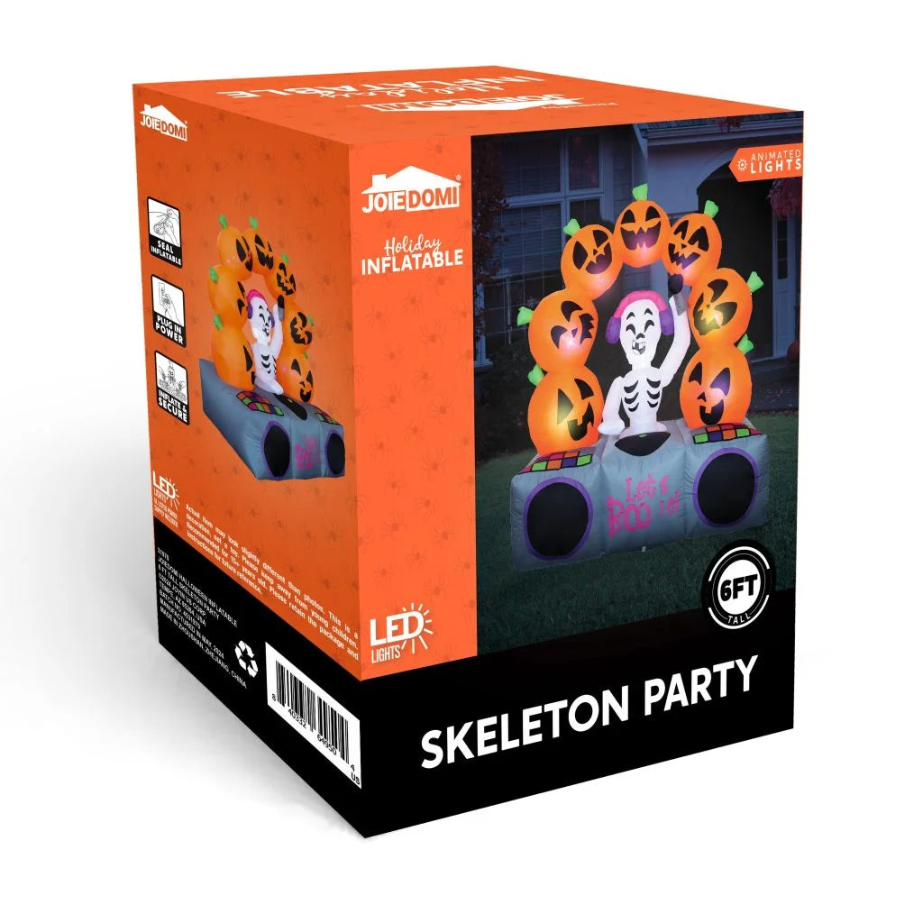 6ft Halloween Inflatable Skeleton Pumpkin with Animated Lights and Music