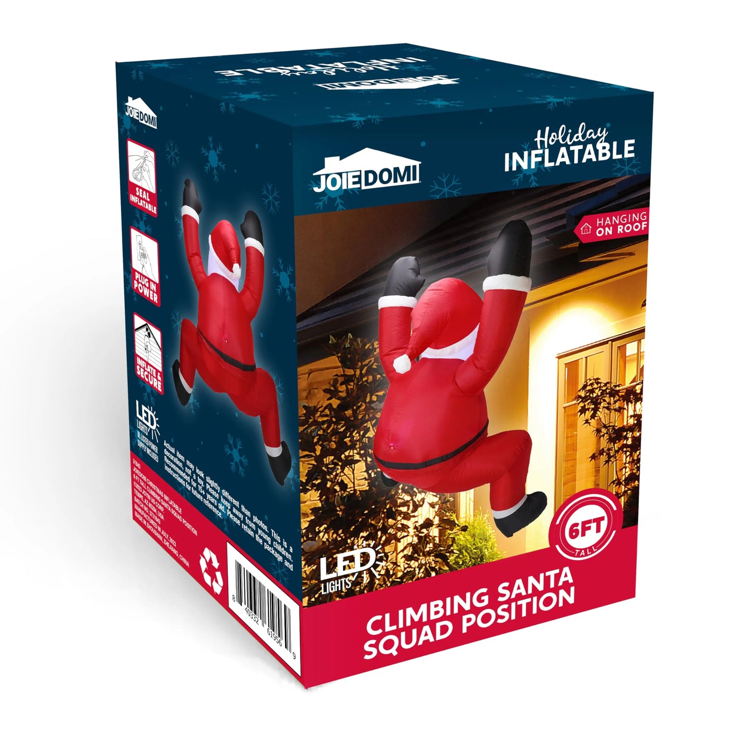 6ft Hanging Christmas Inflatable Climbing Santa with Build-in LED