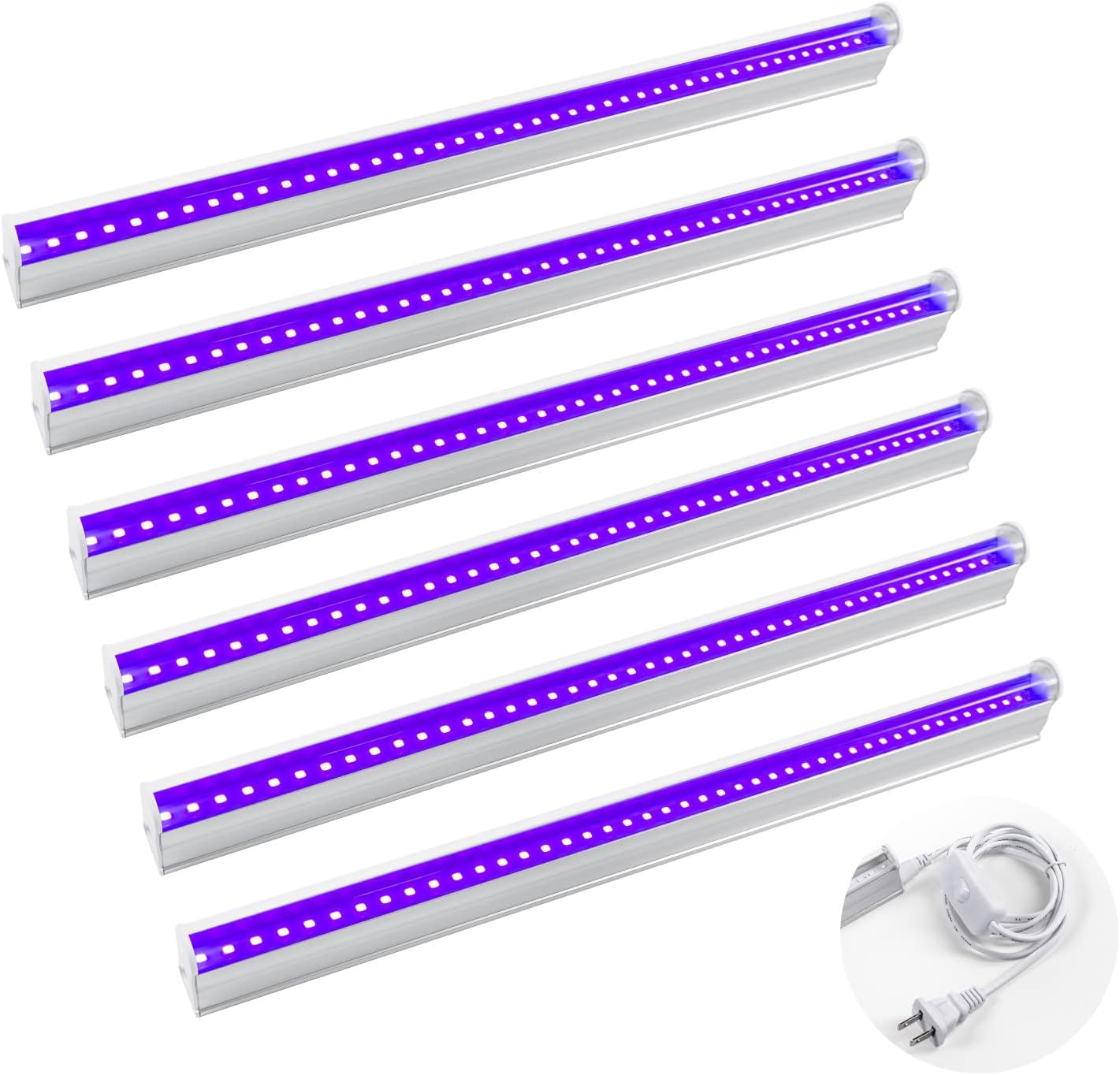 6Pcs 9W LED Black Light White Bar 1.3ft