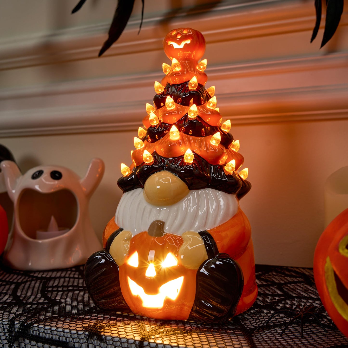 Halloween Decoration Pumpkin Gnome Ceramic Tree
