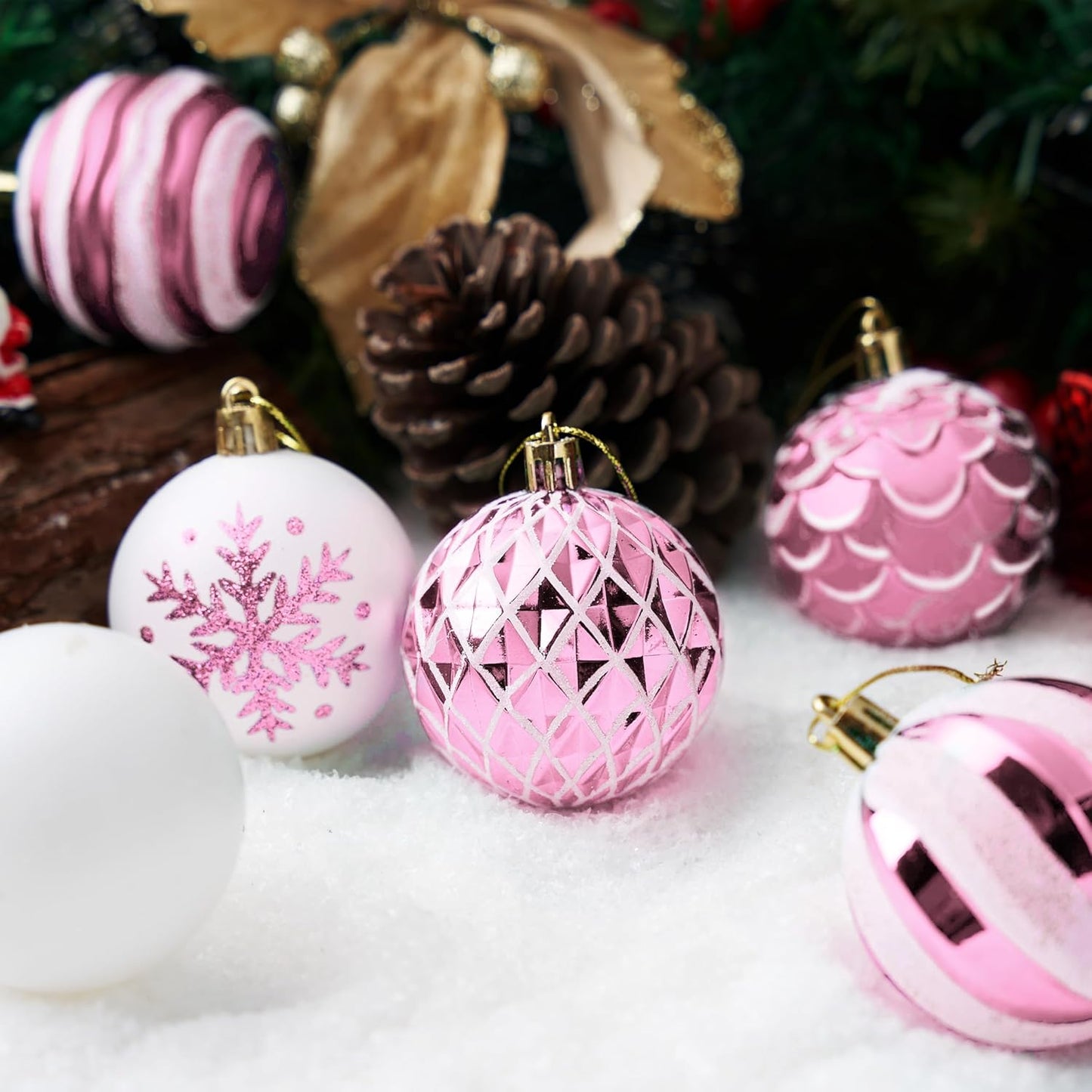 36 Pcs Pink and White Christmas Ball Ornaments Set