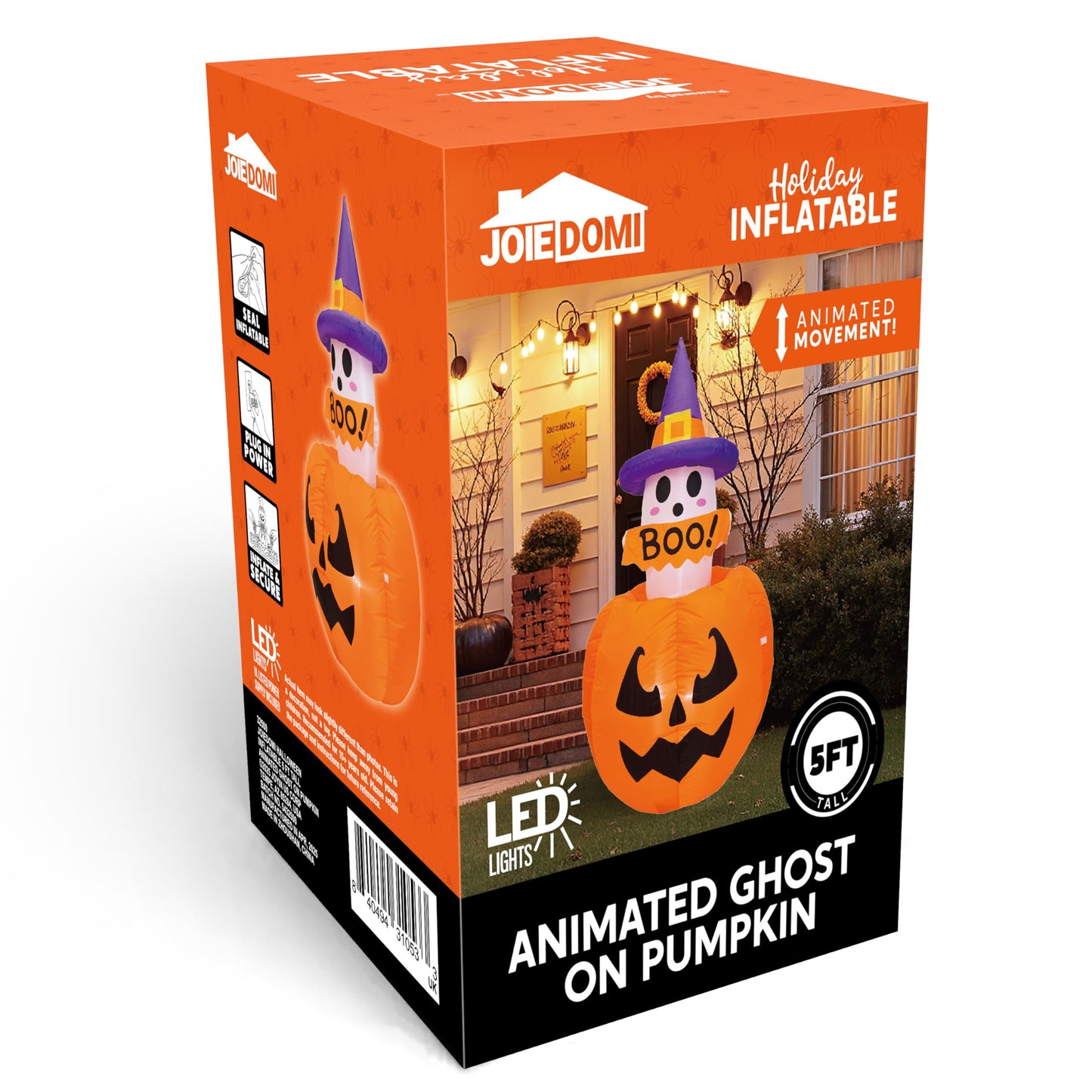 5ft Halloween Inflatable Ghost on Pumpkin with LEDs