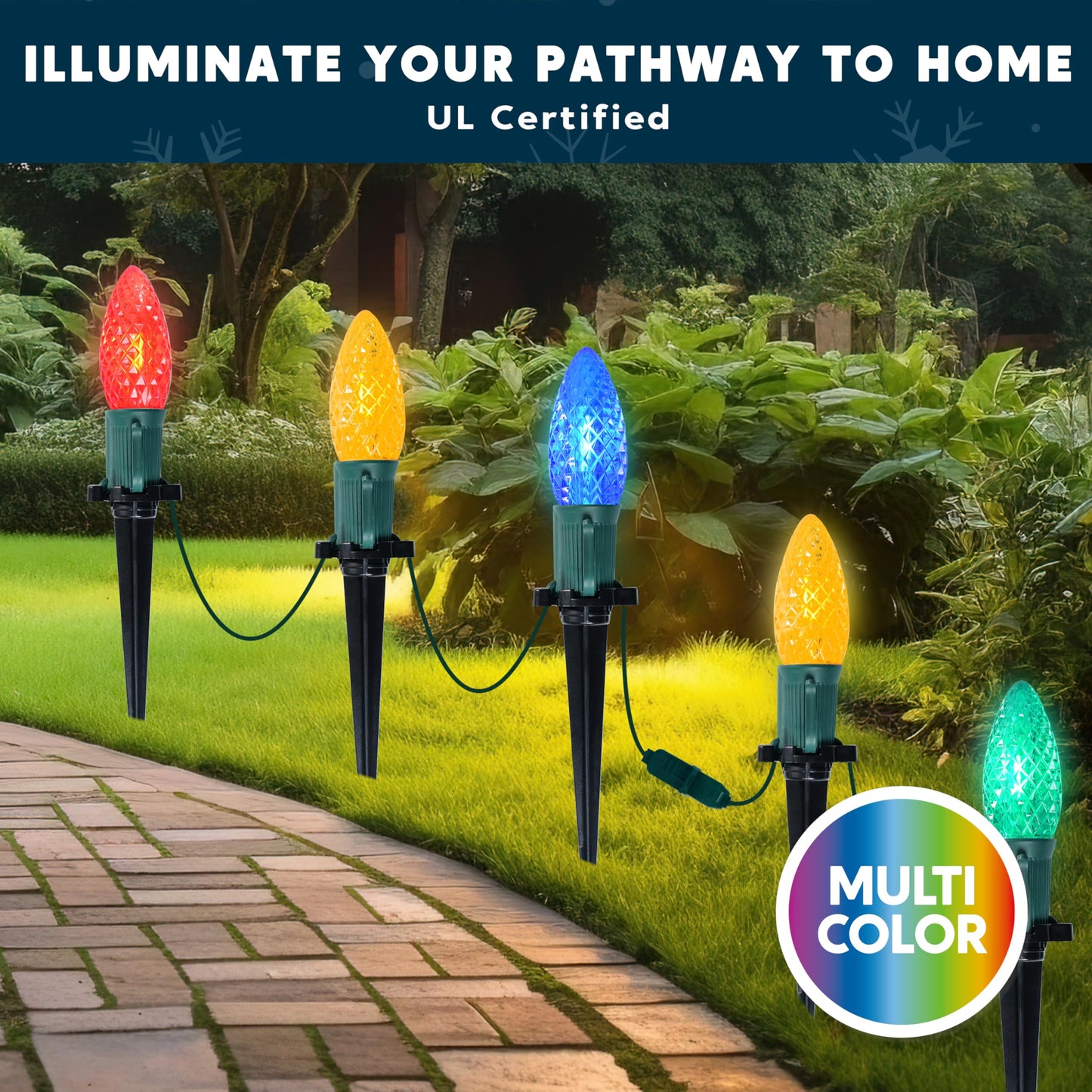 24 Packs 30.75FT C9 Christmas Multicolor LED Pathway Lights