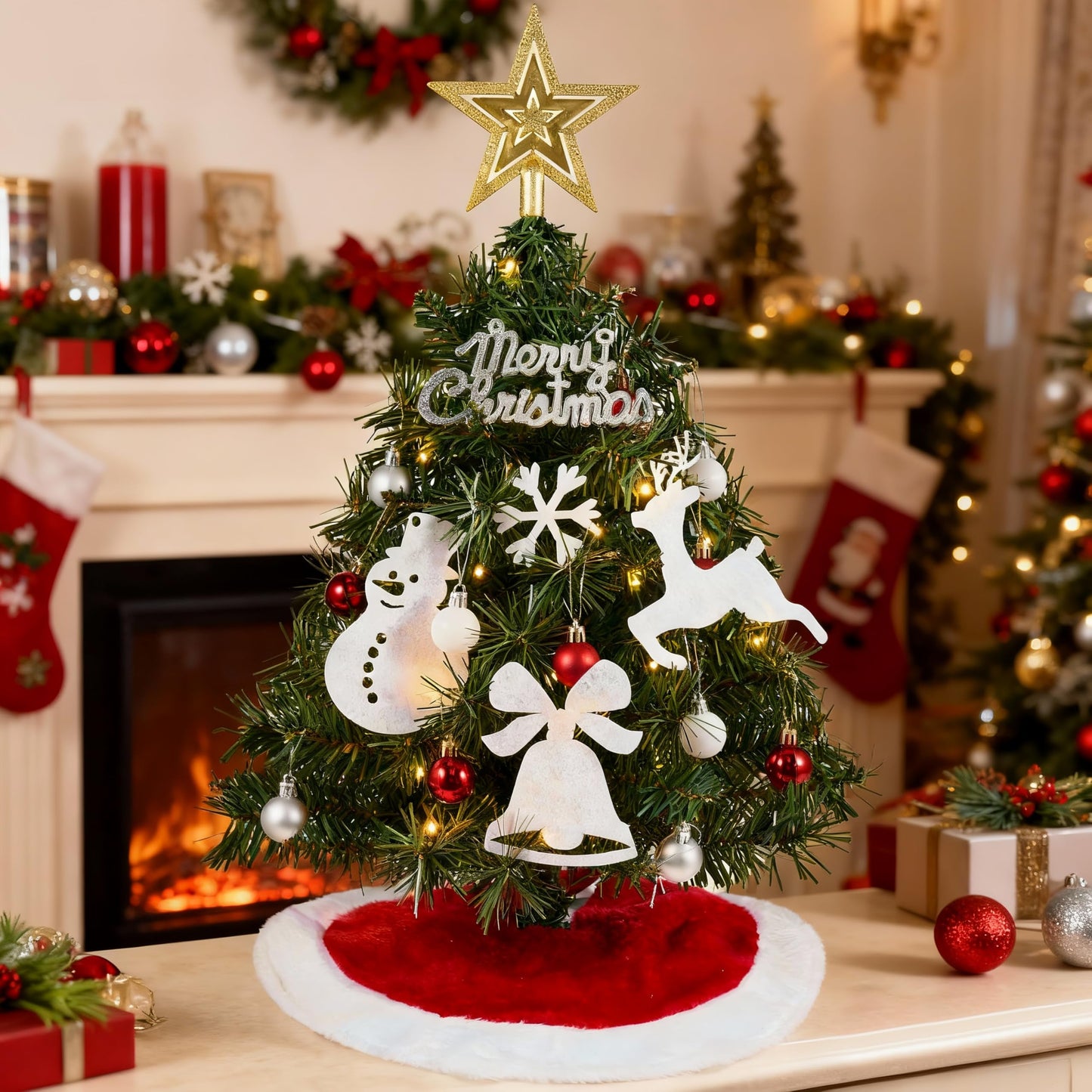 24"/2FT Small Christmas Tree with Lights & Tree Skirt