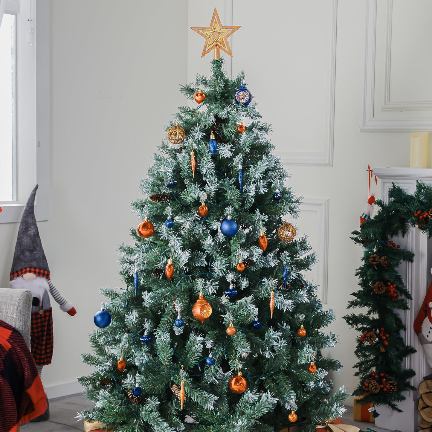 36 Pcs Blue and Orange Christmas Tree Ornaments with Star Topper and Heart