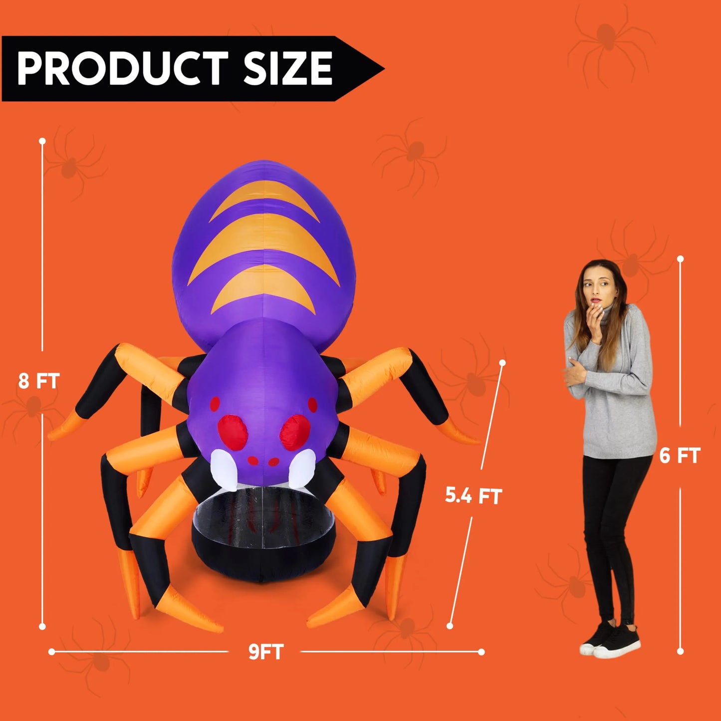 8ft Floating Spider with Creepy Legs LED Halloween Inflatable