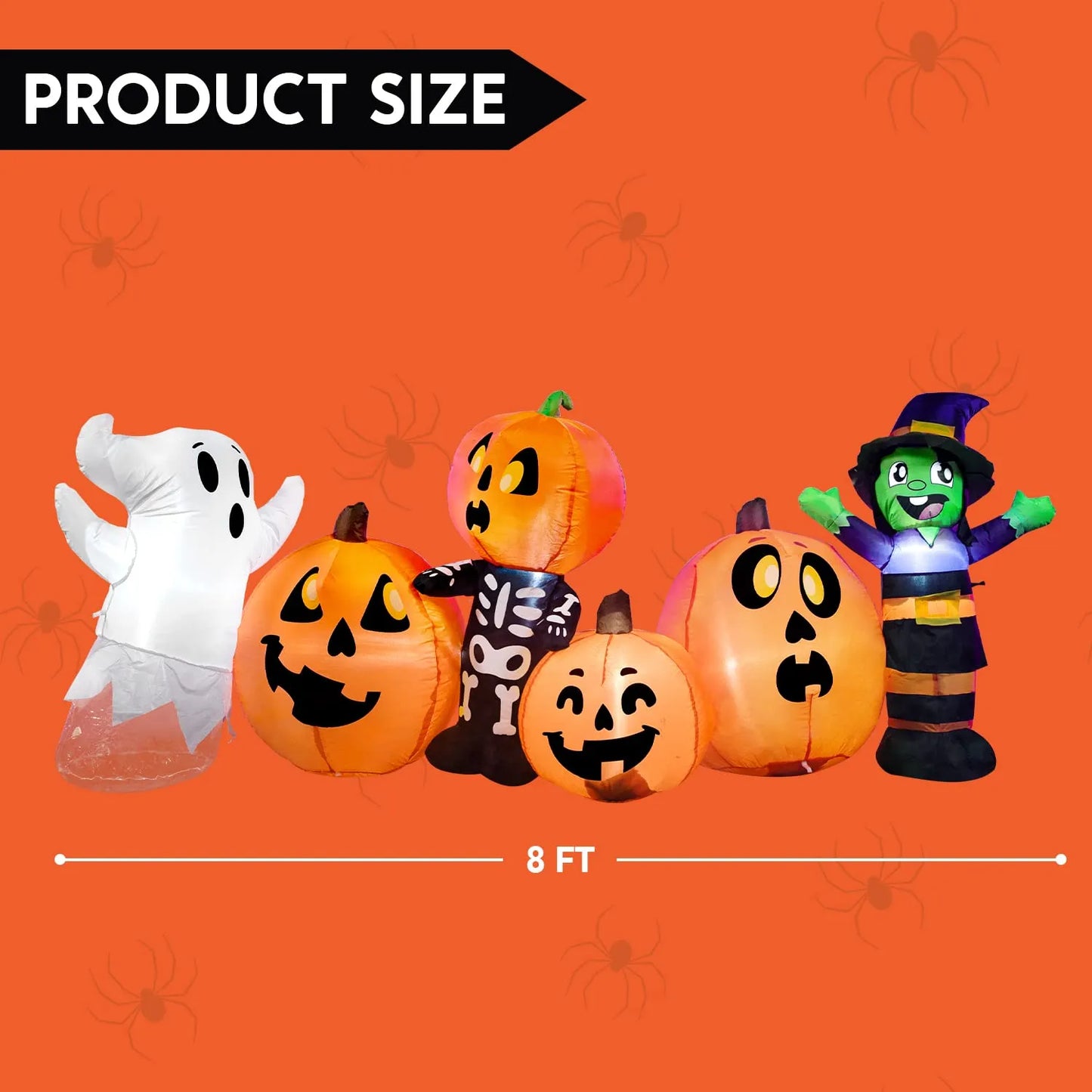 Jumbo Three Halloween Characters and Pumpkin Patch Inflatable (8 ft)