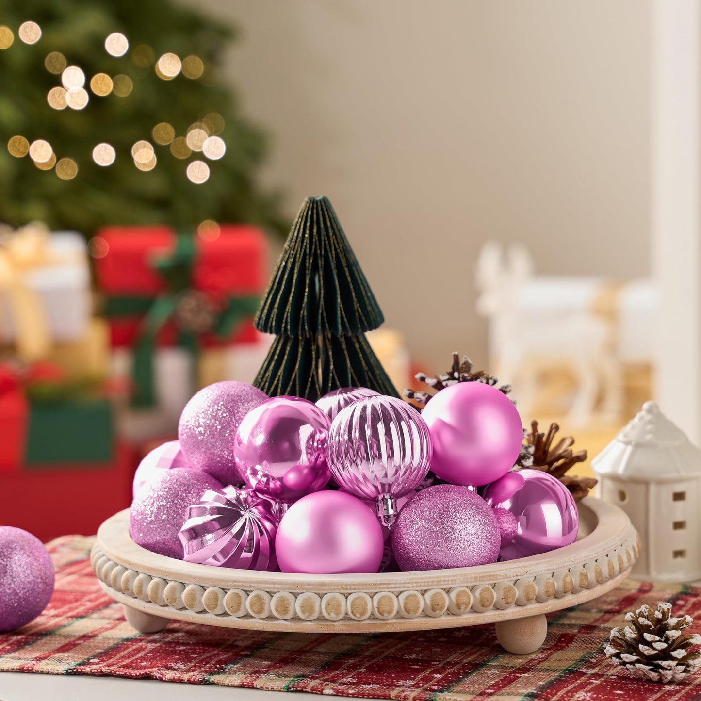 24 Pcs 2.36" Pink Christmas Balls Ornaments Set