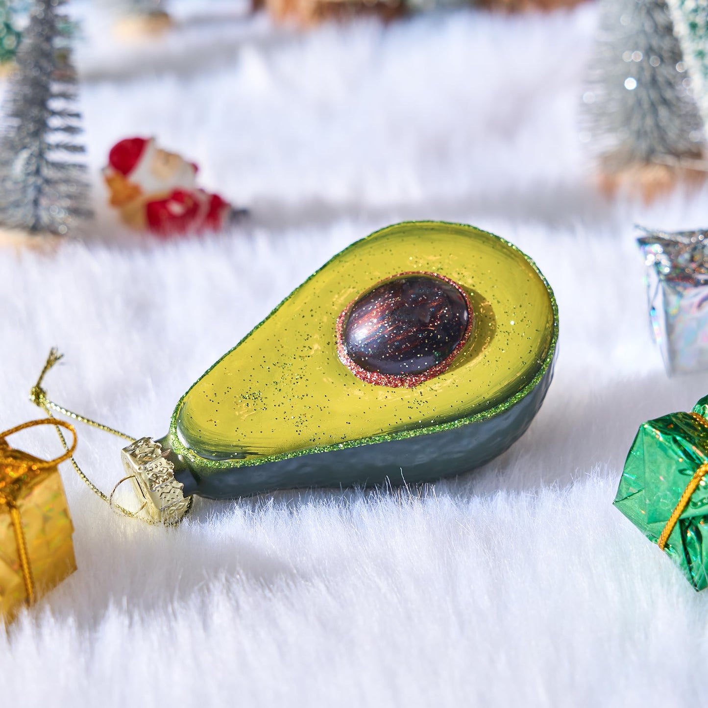 Christmas Avocado Glass Ornament
