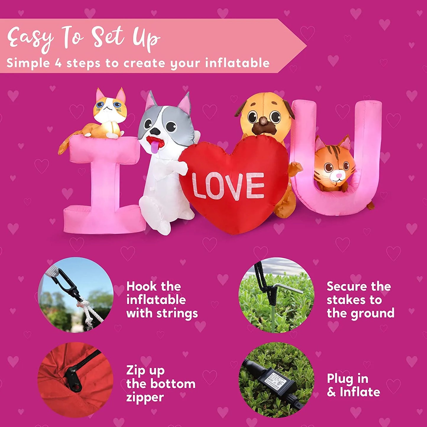 I Love U Cute Puppy and Kitty with LED Lights