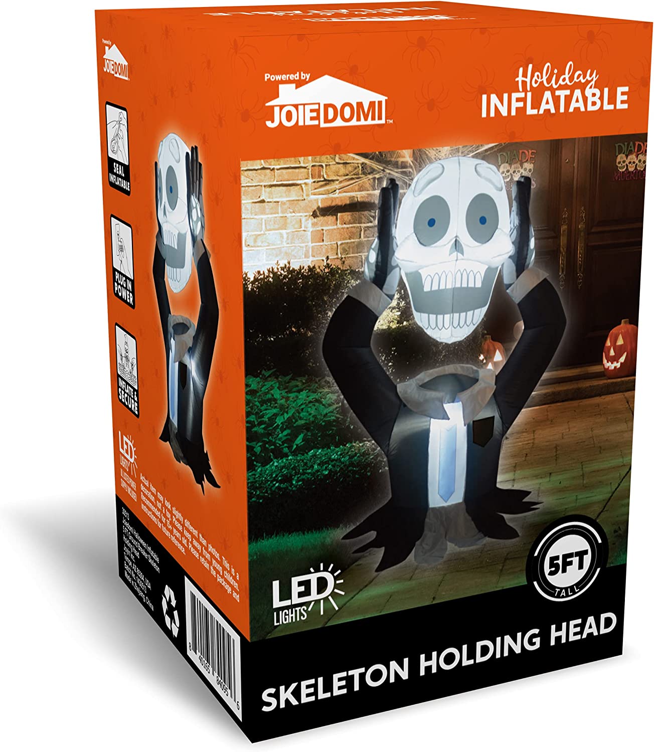 5ft Halloween Ground Breaker Skeleton Holding Head Inflatable