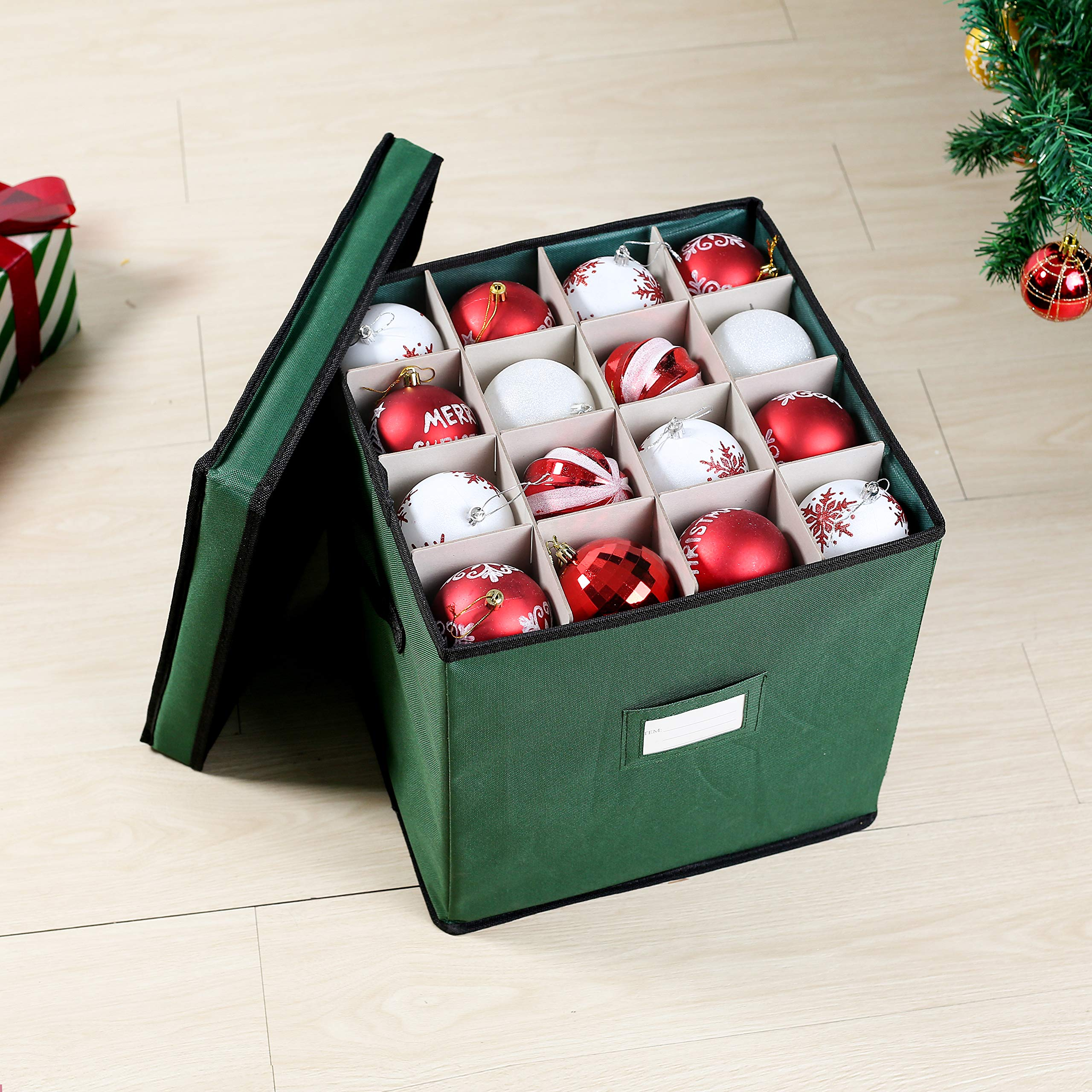 Joiedomi Christmas Ornament Storage Box with Adjustable Dividers, Hold Up  to 64 Ornaments Balls & Christmas Accessories, Oxford Holiday Ornament  Storage Container with Zippered Closure, Two Handles & Card Slot, Storage  Container
