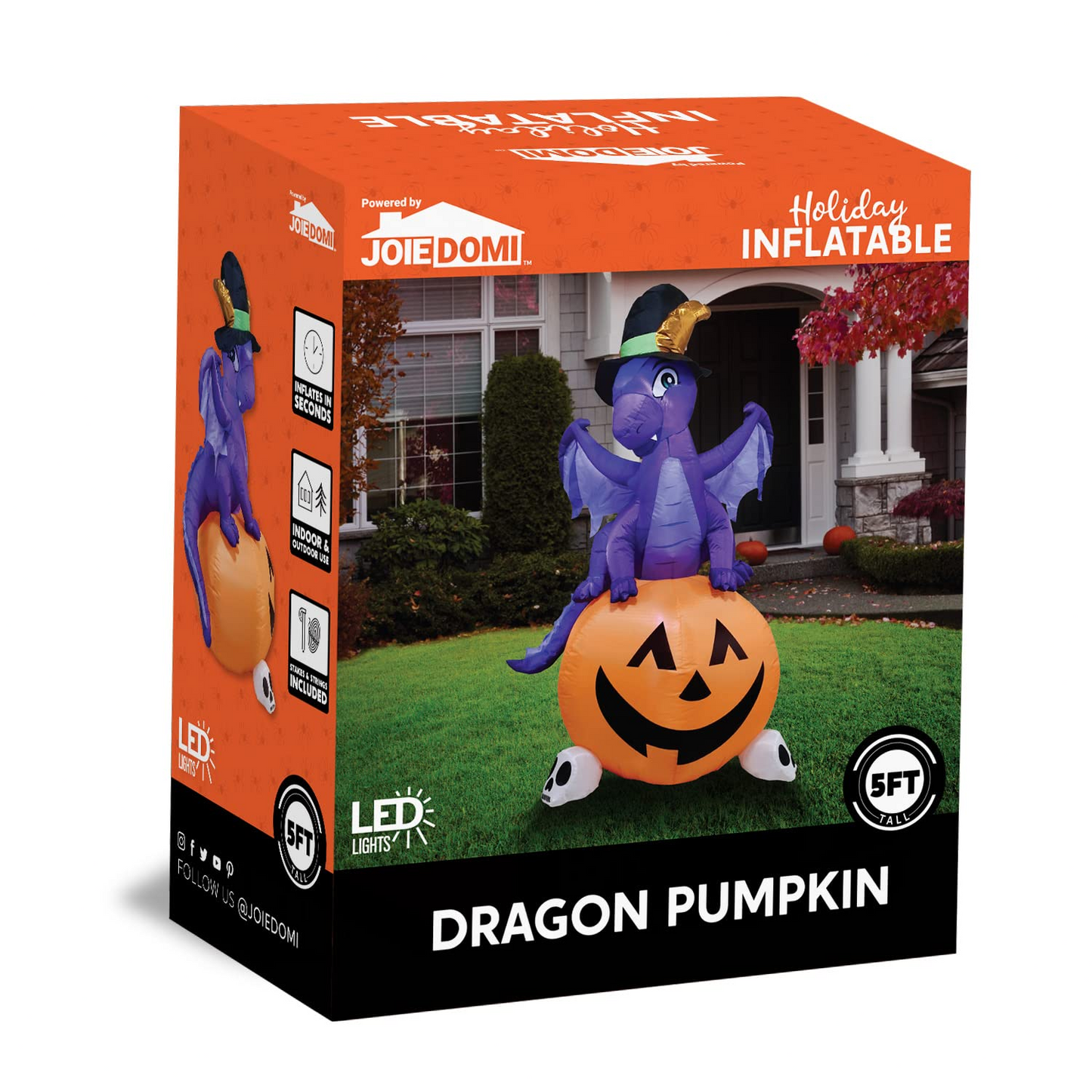 Tall Dragon on Pumpkin Inflatable (5 ft)
