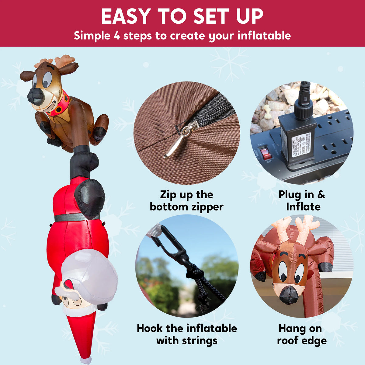 Falling Inflatables 7.8ft Inflatable Reindeer and Santa Falling Christmas Hanging Decorati ...