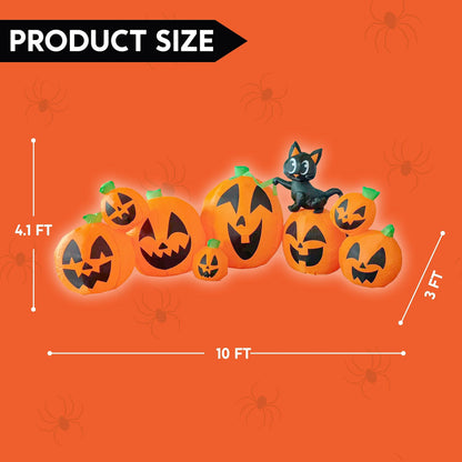 Joiedomi 10ft Long 8Pcs Halloween Inflatable Pumpkin with Witchi's Cat