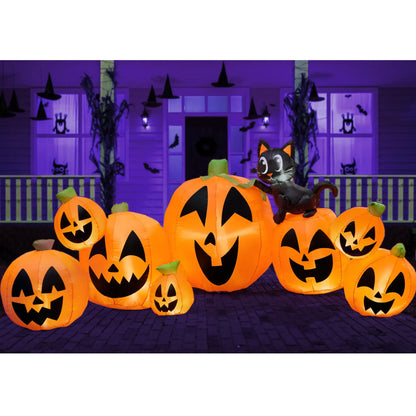 Joiedomi 10ft Long 8Pcs Halloween Inflatable Pumpkin with Witchi's Cat