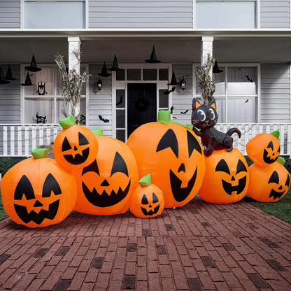 Joiedomi 10ft Long 8Pcs Halloween Inflatable Pumpkin with Witchi's Cat
