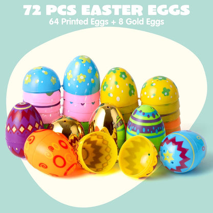 72Pcs New Plastic Printed Bright Easter Egg Shells 3.15in