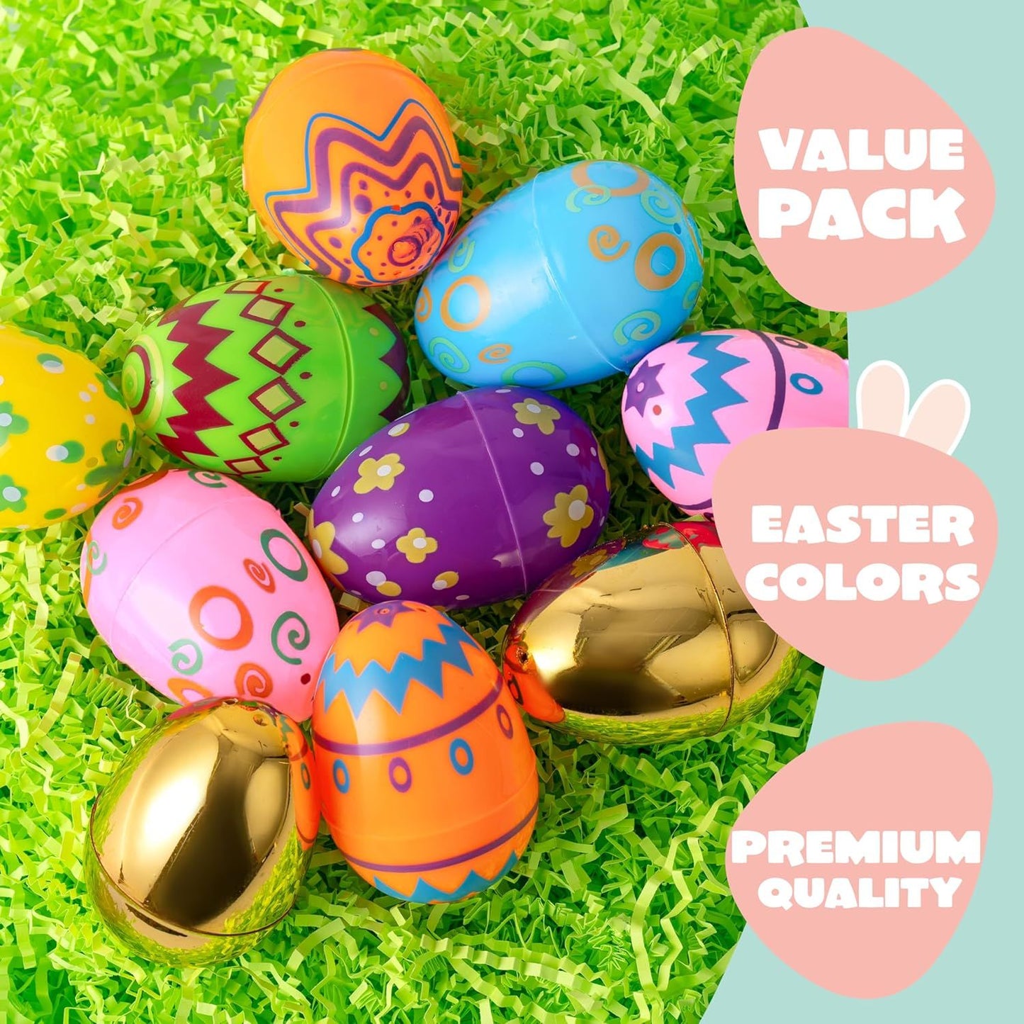 72Pcs New Plastic Printed Bright Easter Egg Shells 3.15in