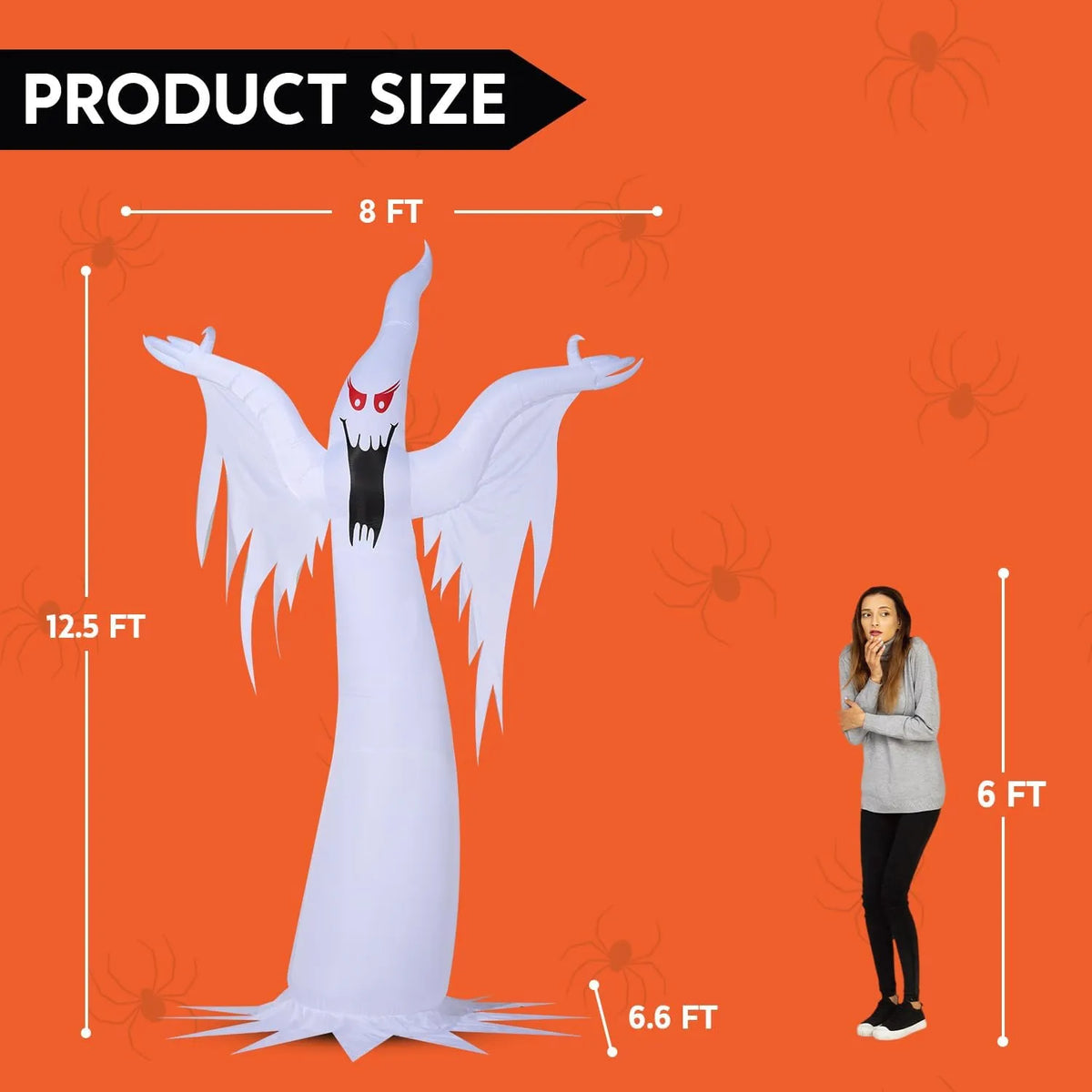 Lay Down Inflatable Ghost Joiedomi 12.5ft Tall Halloween Inflatable Ghost with Built-in Colorful ...