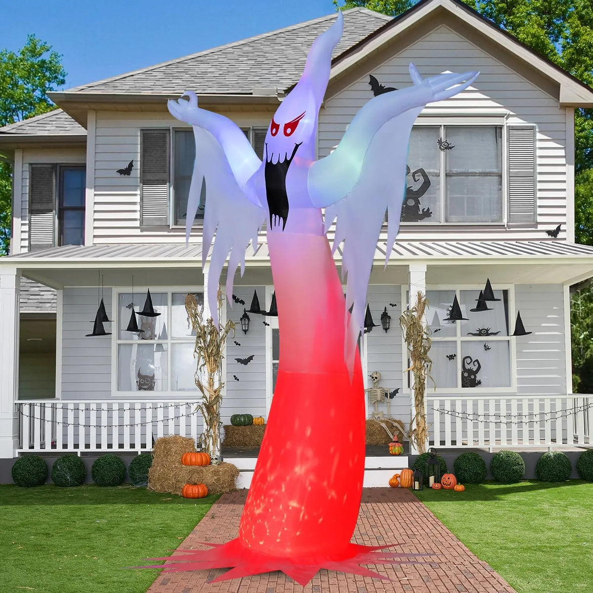 Talking Inflatable Ghost Joiedomi 12.5ft Tall Halloween Inflatable Ghost with Built-in Colorful ...