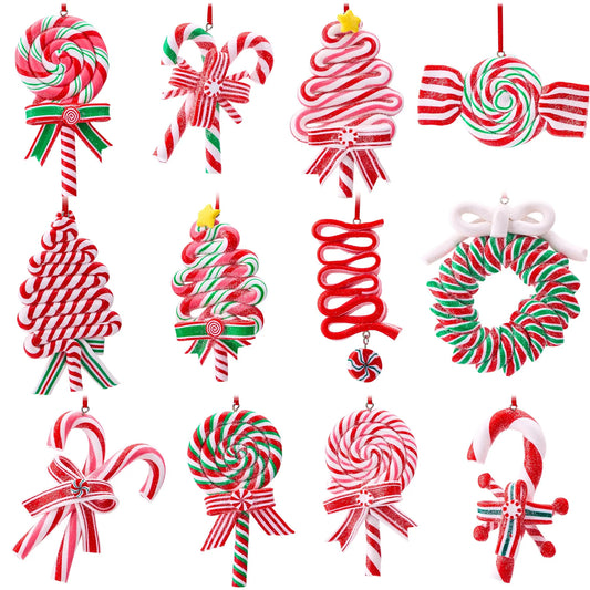 12 Pcs Christmas Candy Lollipop Ornament with Candy Canes