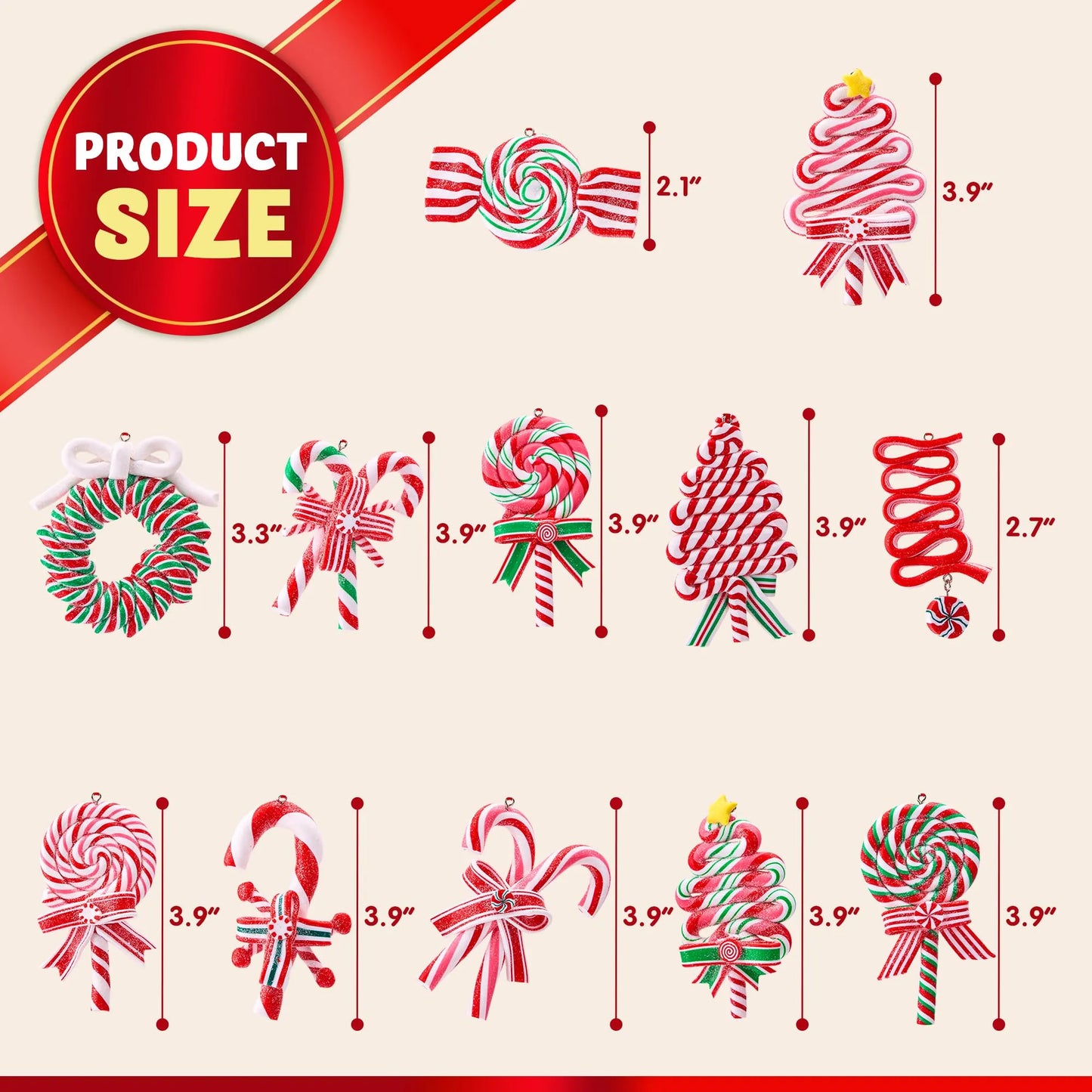 12 Pcs Christmas Candy Lollipop Ornament with Candy Canes