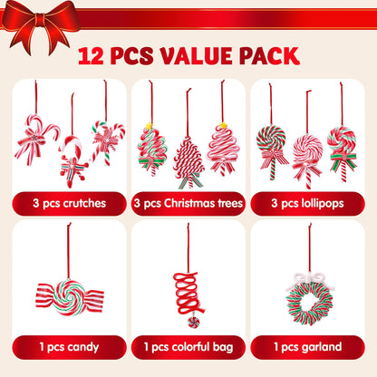 12 Pcs Christmas Candy Lollipop Ornament with Candy Canes