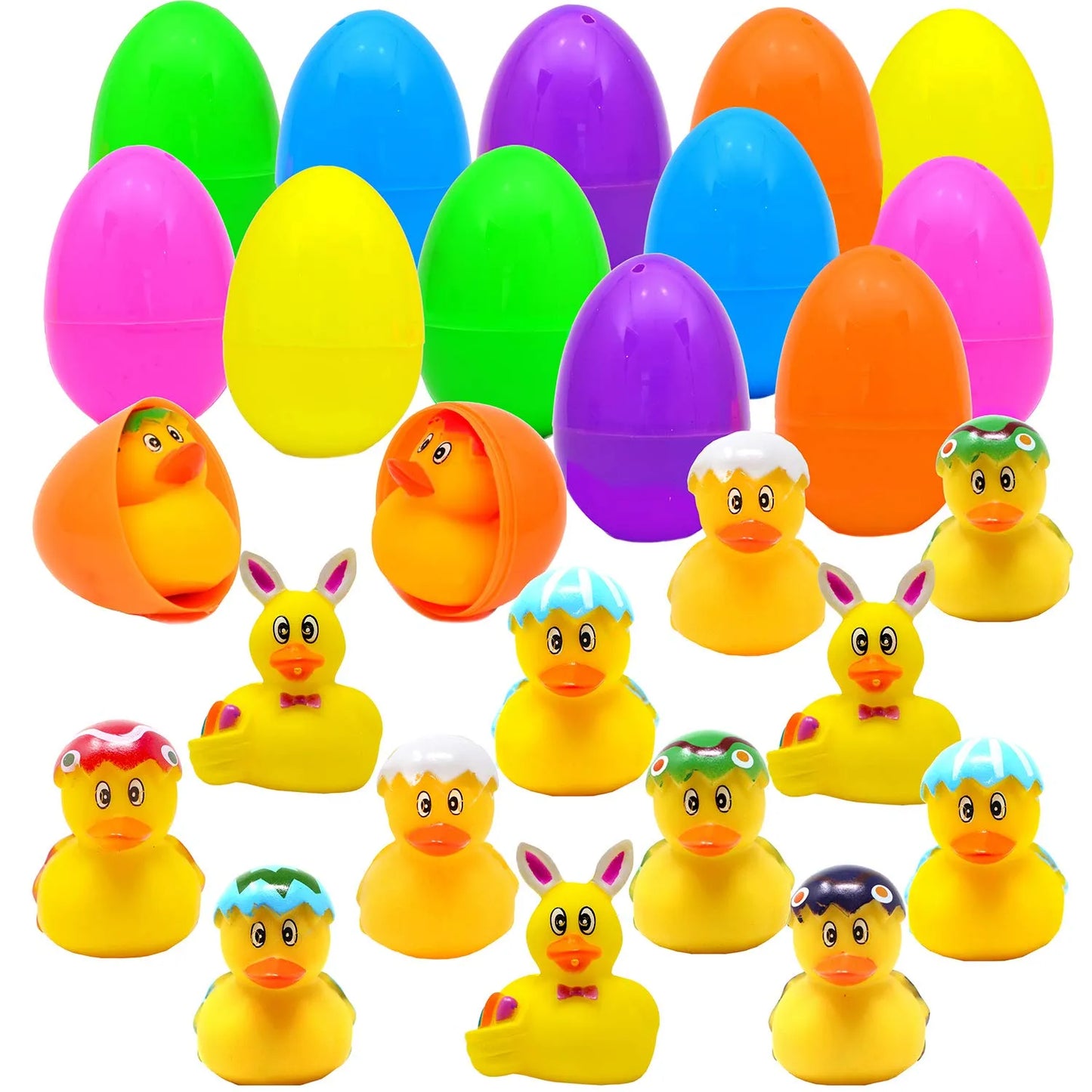 12Pcs Filled Easter Eggs with Rubber Duck and Rabbit Duckies