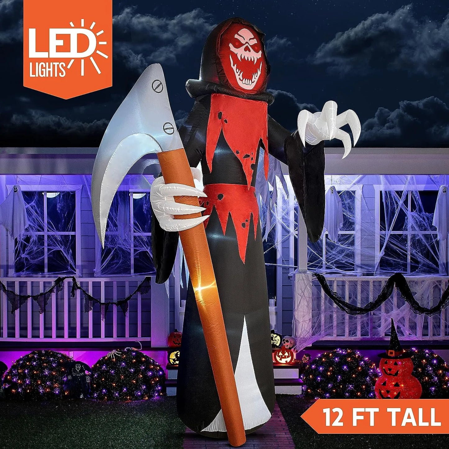 Joiedomi 12ft Grim Reaper with Scythe LED Halloween Inflatable