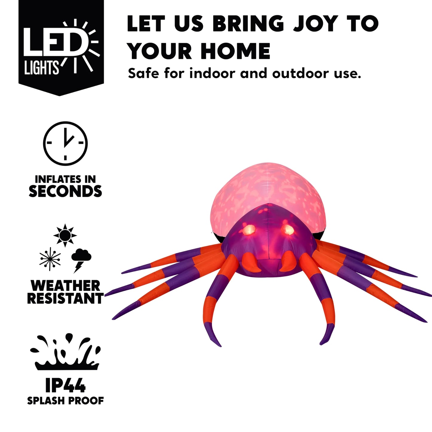 Joiedomi 12ft Halloween Inflatable Spider with Built-in Rotating LEDs