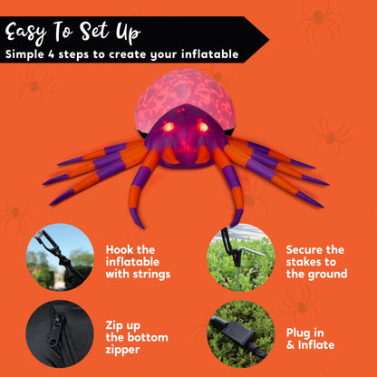 Joiedomi 12ft Halloween Inflatable Spider with Built-in Rotating LEDs