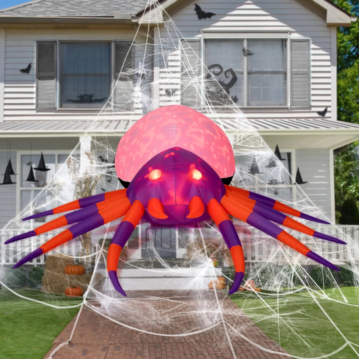 Joiedomi 12ft Halloween Inflatable Spider with Built-in Rotating LEDs