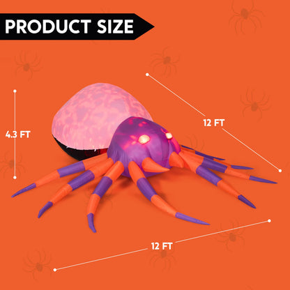 Joiedomi 12ft Halloween Inflatable Spider with Built-in Rotating LEDs