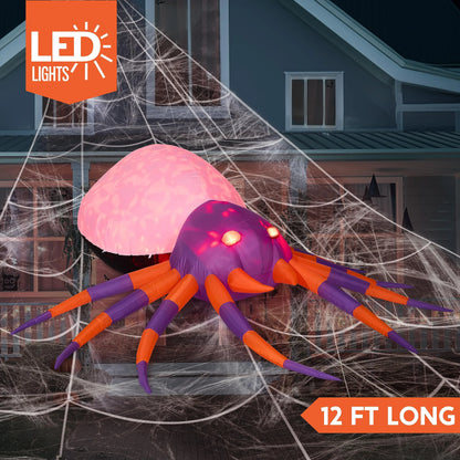 Joiedomi 12ft Halloween Inflatable Spider with Built-in Rotating LEDs