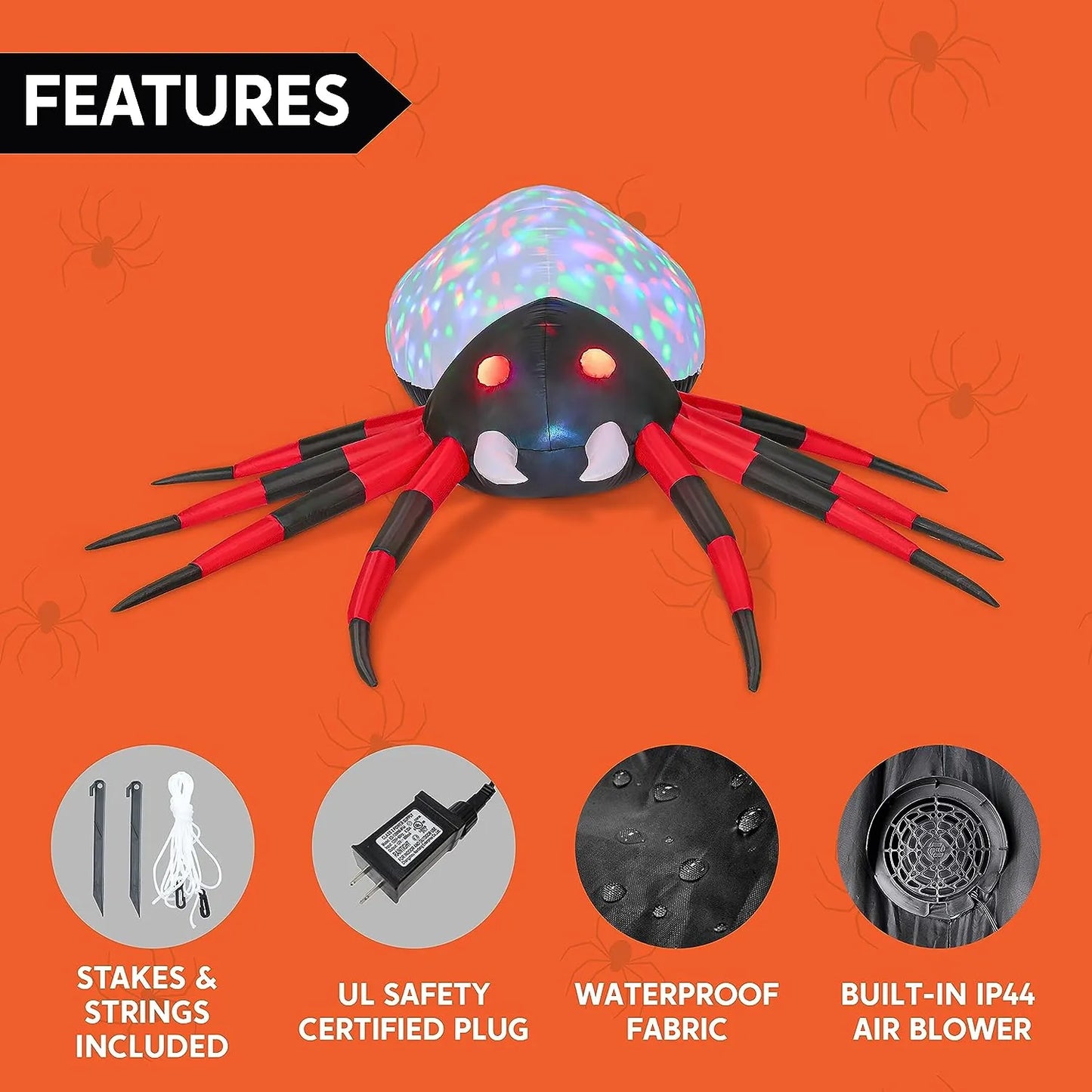 Joiedomi 12ft Long LEDs Halloween Inflatable Spider
