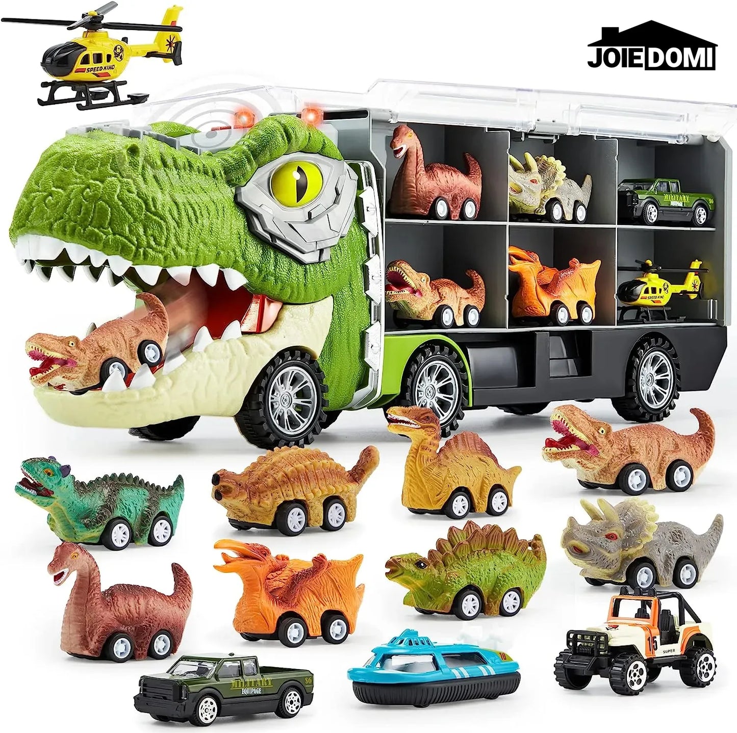 Joiedomi 13Pcs Dinosaur Transport Carrier Truck with Mini Dino Car Set