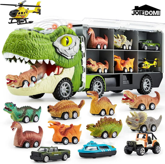 Joiedomi 13Pcs Dinosaur Transport Carrier Truck with Mini Dinosaur Car Set