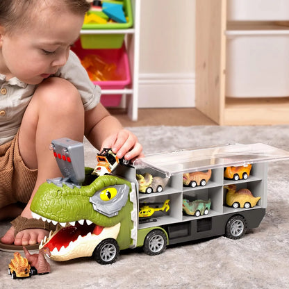 Joiedomi 13Pcs Dinosaur Transport Carrier Truck with Mini Dino Car Set
