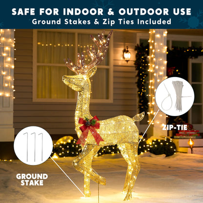 150 LED Lighted Christmas Outdoor Decorations Xmas Reindeer Yard Lights Decor