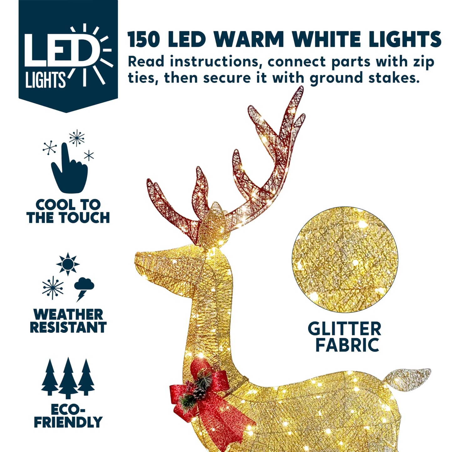 150 LED Lighted Christmas Outdoor Decorations Xmas Reindeer Yard Lights Decor