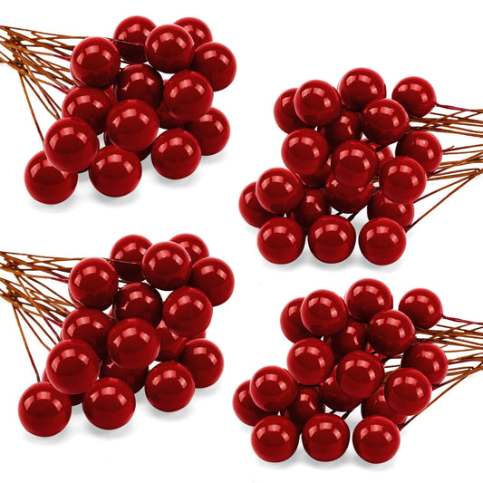 150 Pcs Christmas Red Berry Stem Artificial Holly with Wire